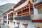 Ladakh - Rizong Gompa, the main monastery halls with the characteristc woden balconies on white washed faades